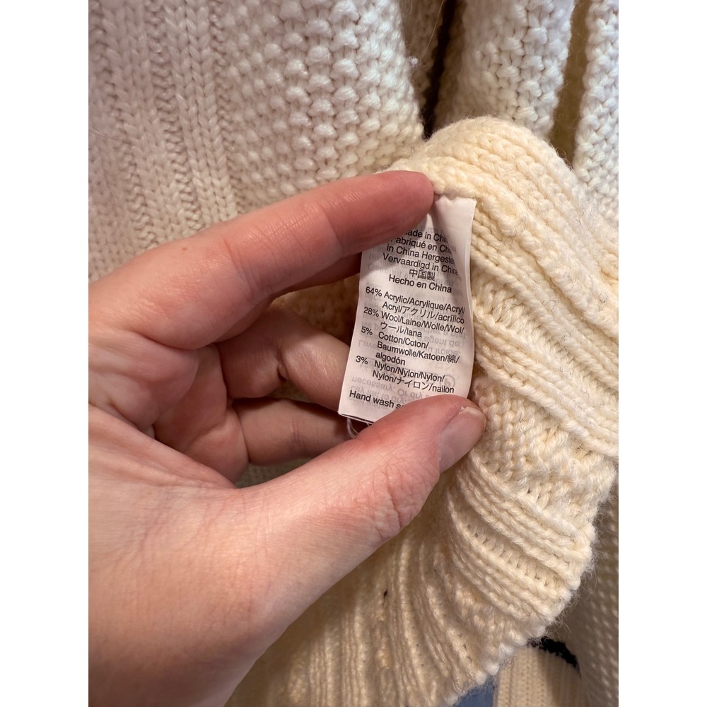 The Reeds J.Crew Women Cream Wool Blend Mock Neck Diamond Knit Sweater Large - Picture 8 of 10